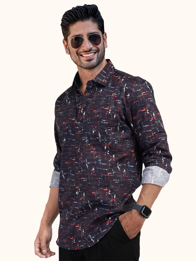 MENS CRACKER MULTI COLOR PRINTED SLIM FIT FULL SLEEVE CASUAL SHIRT
