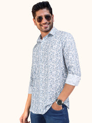 Men Smart Fit Abstract Print Blue Full Sleeve Shirt