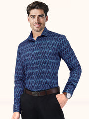 Men Smart Fit Abstract Print Blue Full Sleeves Shirt