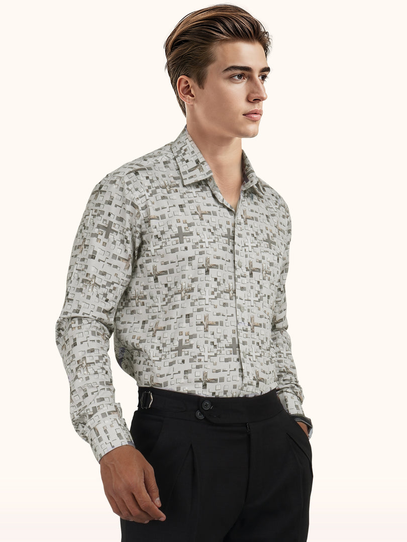 MENS COTTON MULTI COLOR PRINTED SMART FIT FULL SLEEVE FORMAL SHIRT