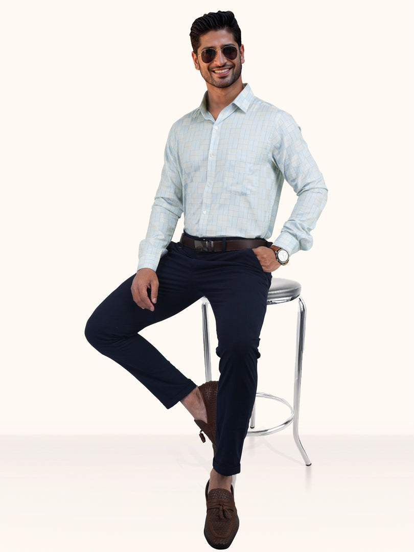 MENS COTTON SKY CHECKERED SMART FIT FULL SLEEVE FORMAL SHIRT