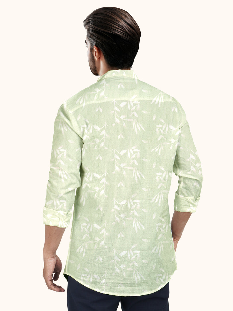 Men Smart Fit Floral Print Green Full Sleeve Shirt