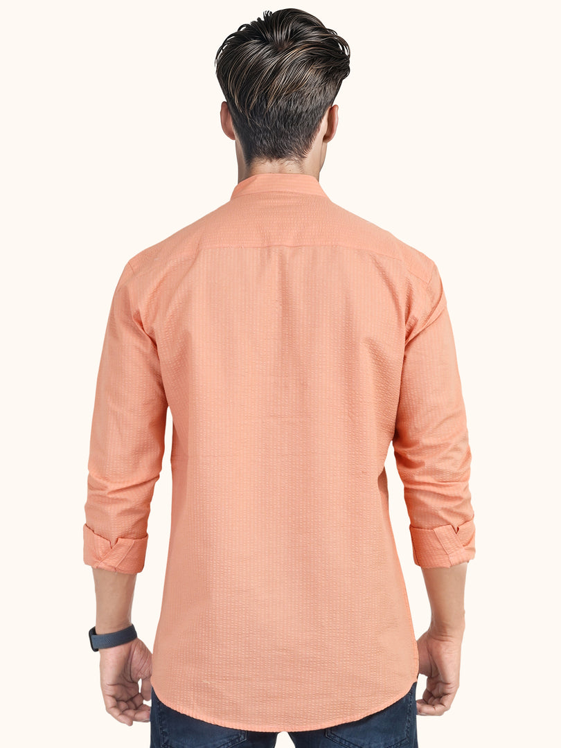 MENS POPCORN ORANGE PLAIN SLIM FIT SHORT KURTA