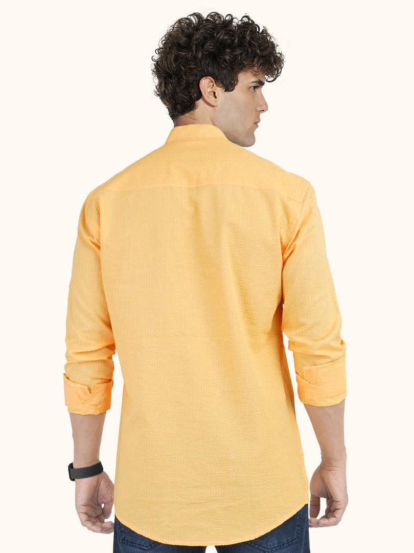 MENS POPCORN YELLOW PLAIN SLIM FIT SHORT KURTA