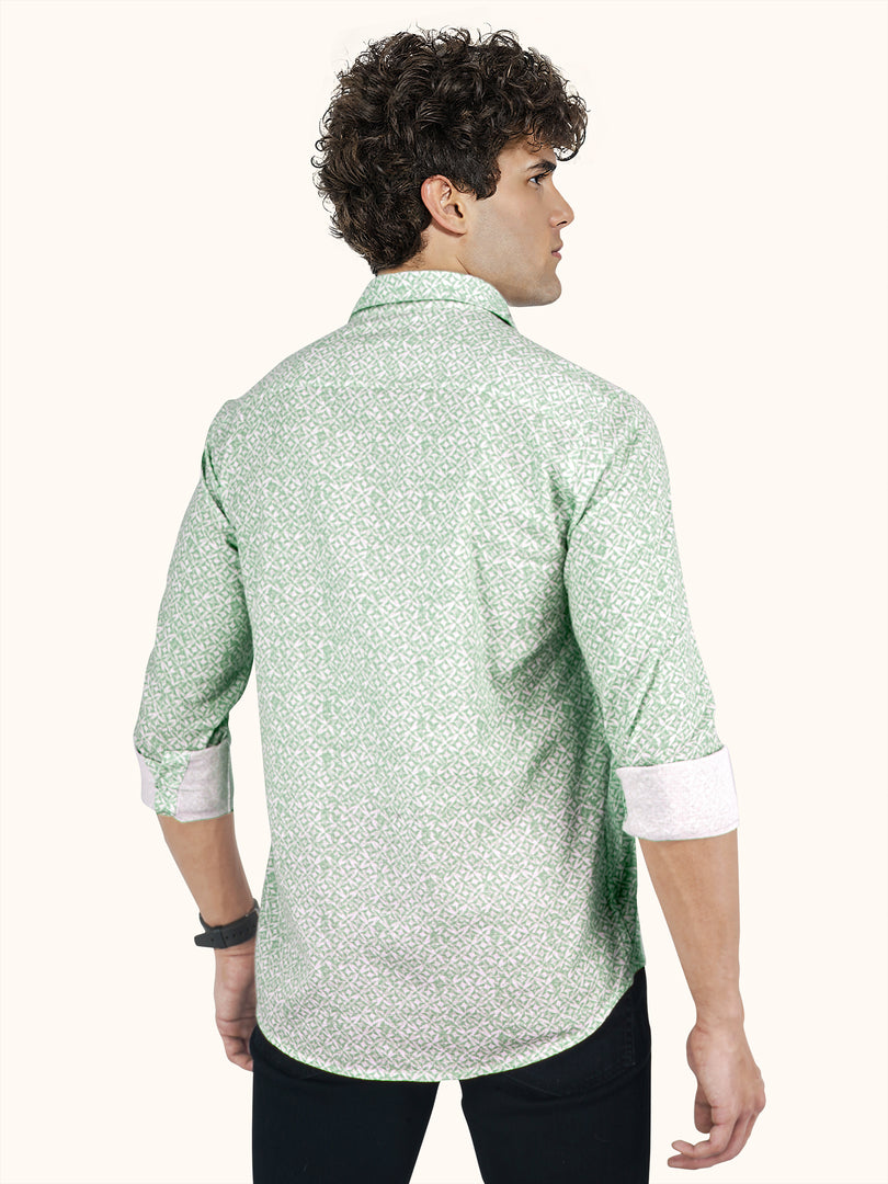 Men Smart Fit Abstract Print Green Full Sleeve Shirt