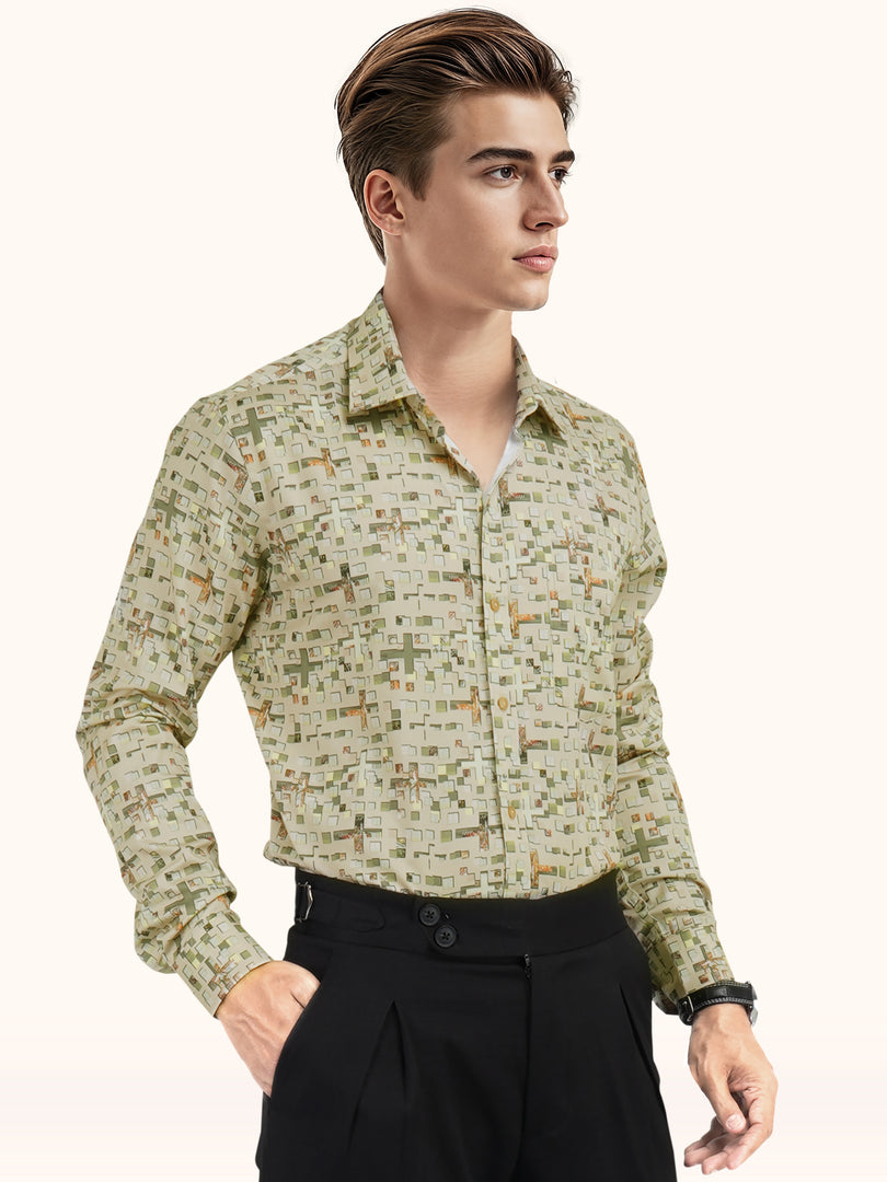 MENS COTTON MULTI COLOR PRINTED SMART FIT FULL SLEEVE FORMAL SHIRT