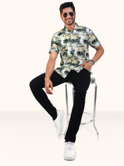 Men Smart Fit Abstract Print Multicoloured Half Sleeve Shirt