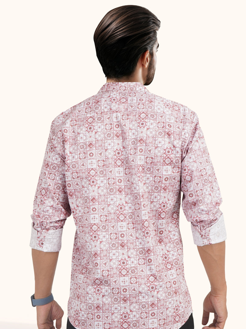MENS COTTON PINK PRINTED SLIM FIT FULL SLEEVE CASUAL SHIRT
