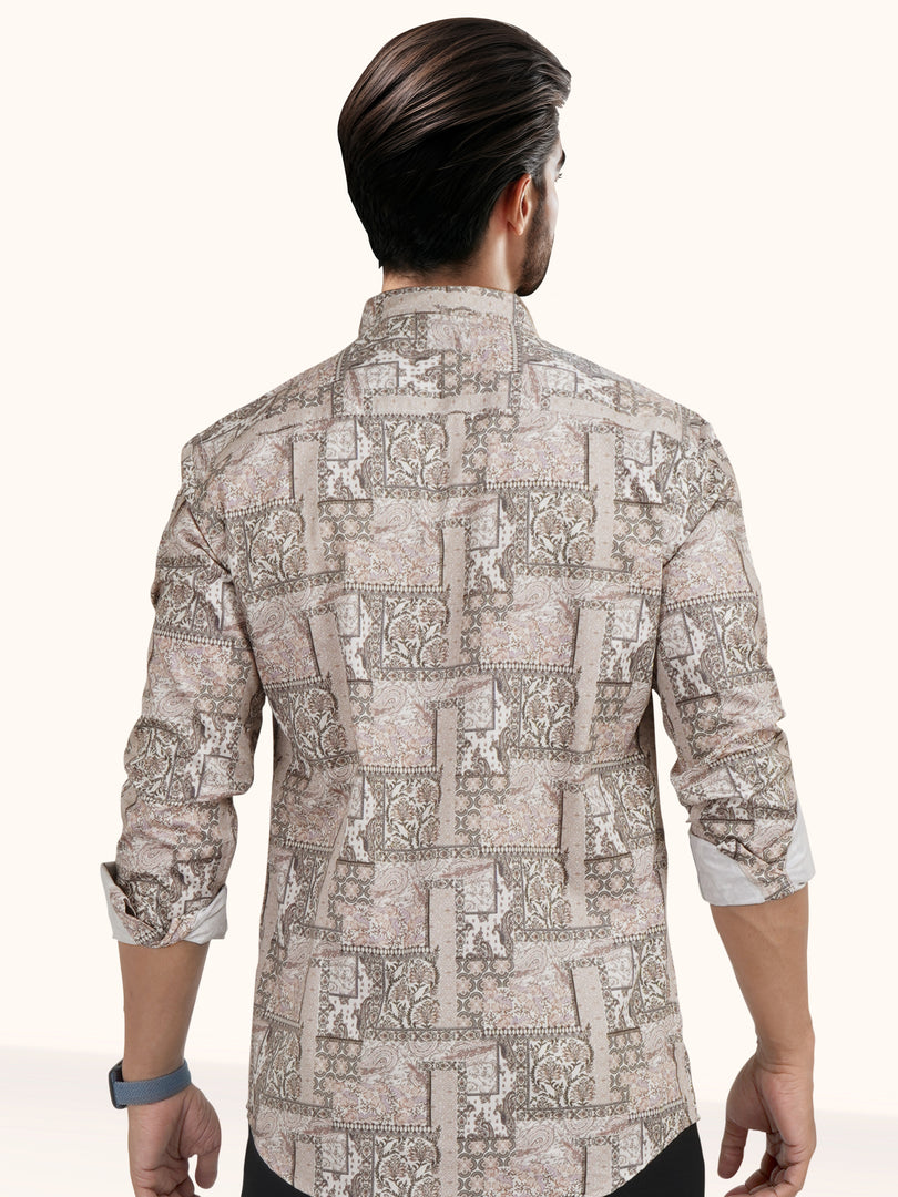 MENS COTTON MULTI COLOR PRINTED SLIM FIT SHORT KURTA