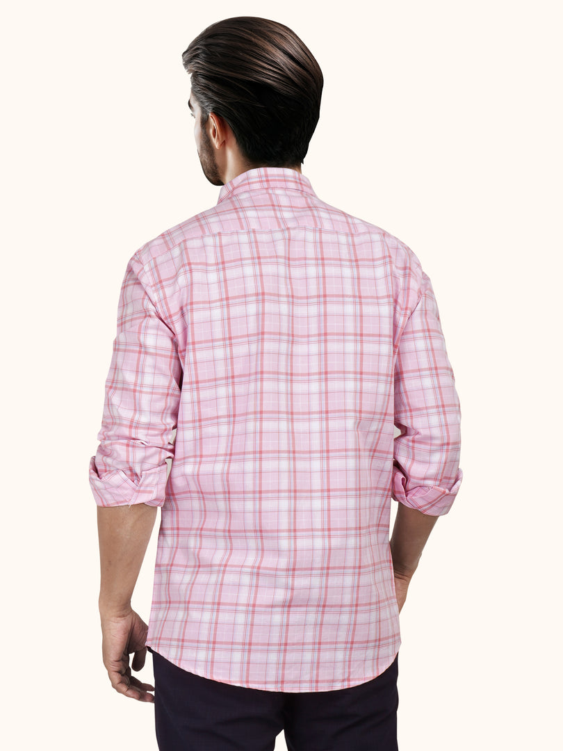 MENS COTTON PINK CHECKERED SLIM FIT FULL SLEEVE CASUAL SHIRT