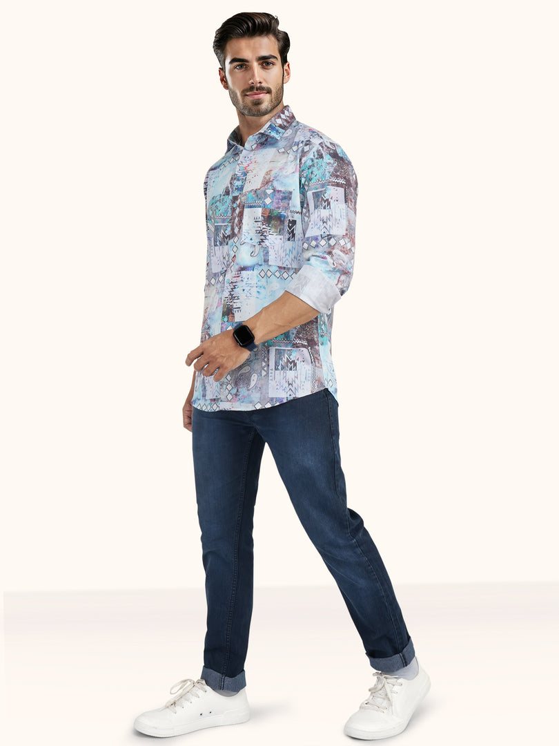 MENS CRACKER MULTI COLOR PRINTED SLIM FIT FULL SLEEVE CASUAL SHIRT