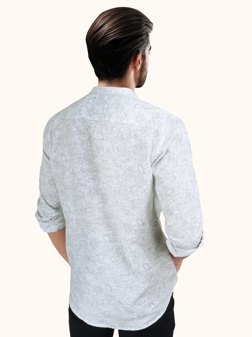 Men Smart Fit Floral Print White Full Sleeve Shirt