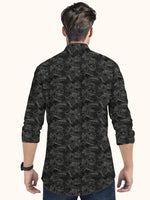 Load image into Gallery viewer, Men Smart Fit Floral Print Black Full Sleeve Kurta
