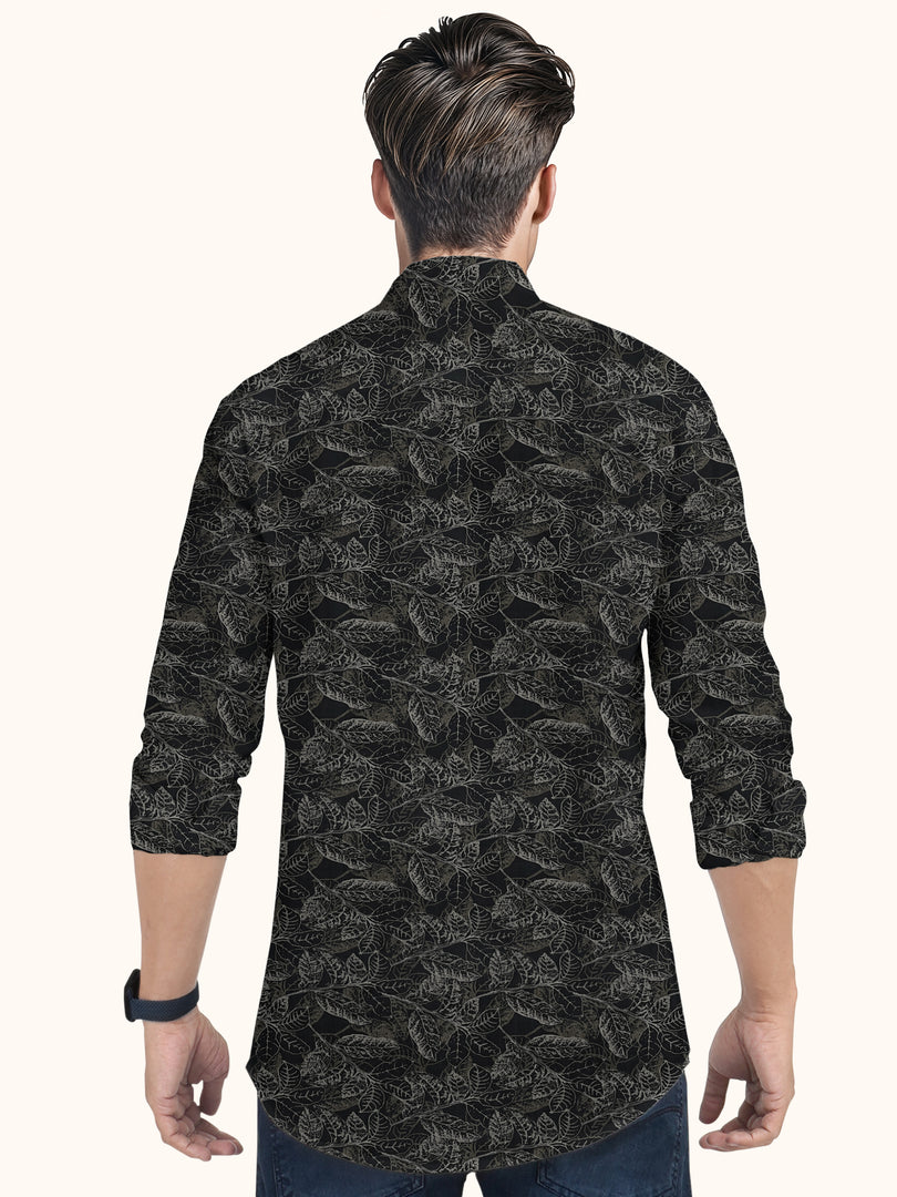 Men Smart Fit Floral Print Black Full Sleeve Kurta
