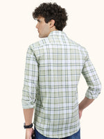 Load image into Gallery viewer, Men Smart Fit Chequered Olive Full Sleeve Shirt
