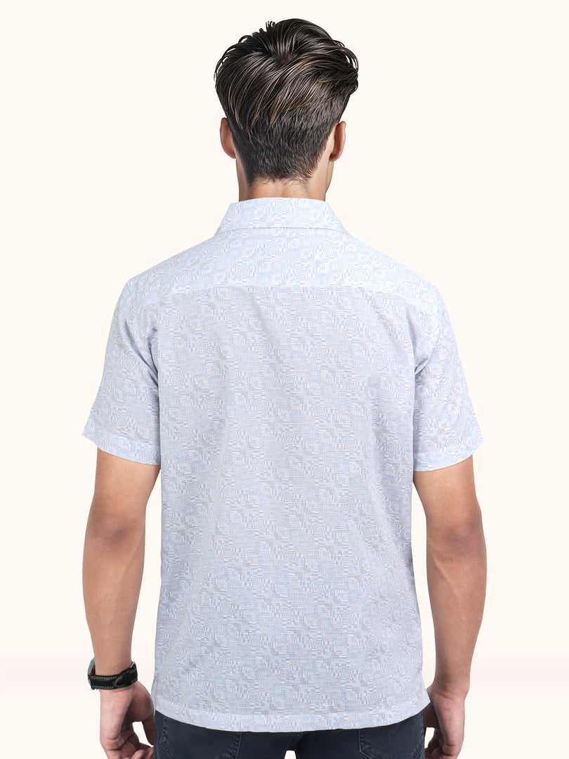 Men Smart Fit Abstract Print Blue Half Sleeve Shirt