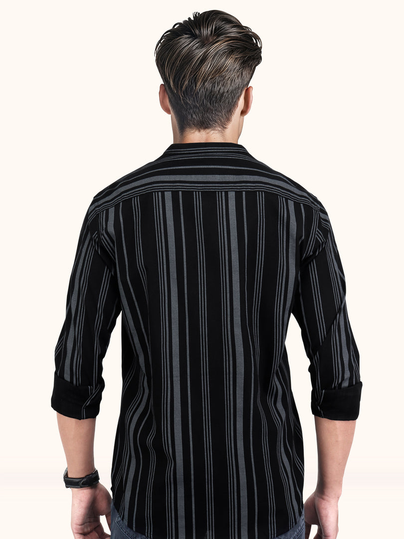 Men Smart Fit Stripped Black Full Sleeve Shirt