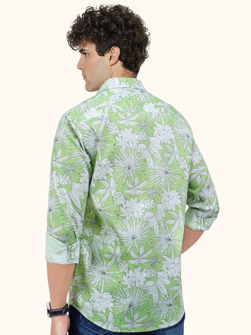 Men Smart Fit Floral Print Green Full Sleeve Shirt