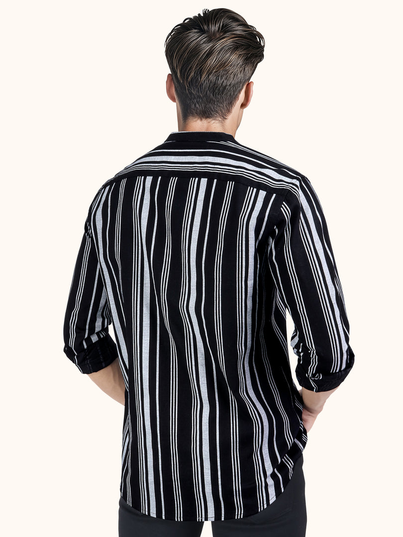 Men Smart Fit Stripped Black Full Sleeve Shirt