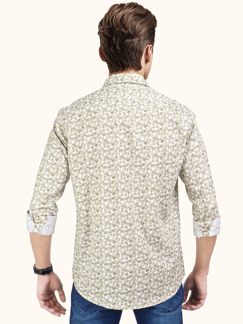 Men Smart Fit Floral Print Beige Full Sleeve Shirt