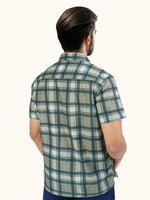 Load image into Gallery viewer, Men Smart Fit Chequered Olive Half Sleeve Shirt
