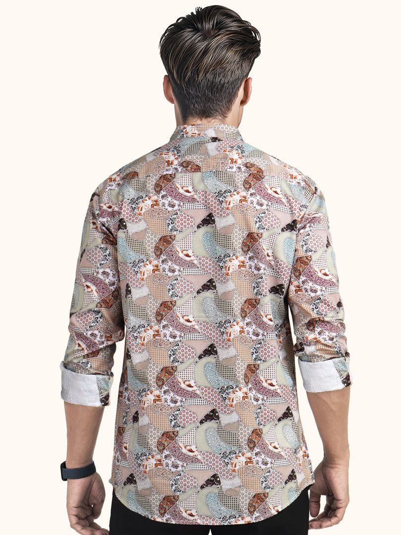 MENS COTTON MULTI COLOR PRINTED SLIM FIT SHORT KURTA