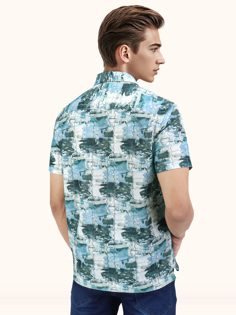 Men Smart Fit Abstract Print Multicoloured Half Sleeve Shirt