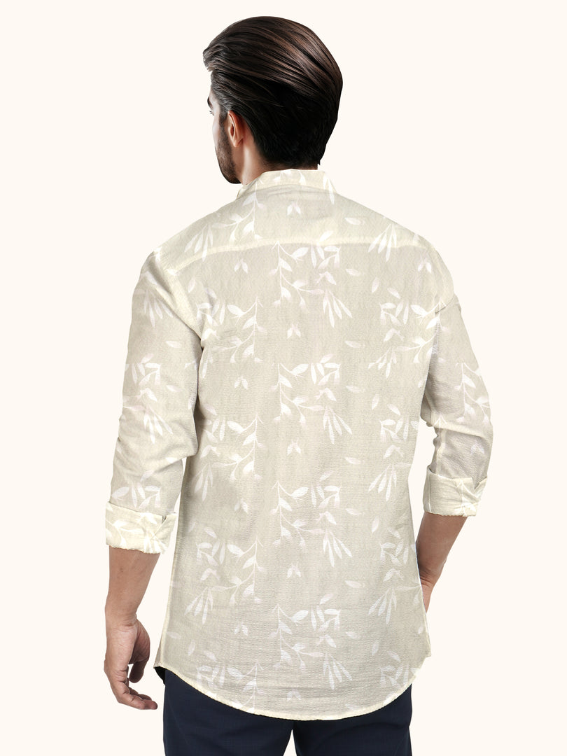 Men Smart Fit Floral Print Cream Full Sleeve Shirt