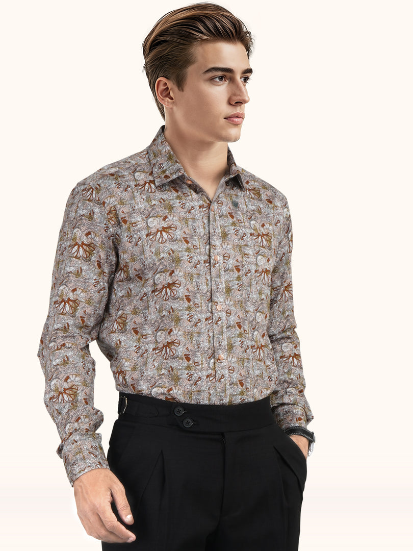 MENS COTTON MULTI COLOR PRINTED SMART FIT FULL SLEEVE FORMAL SHIRT