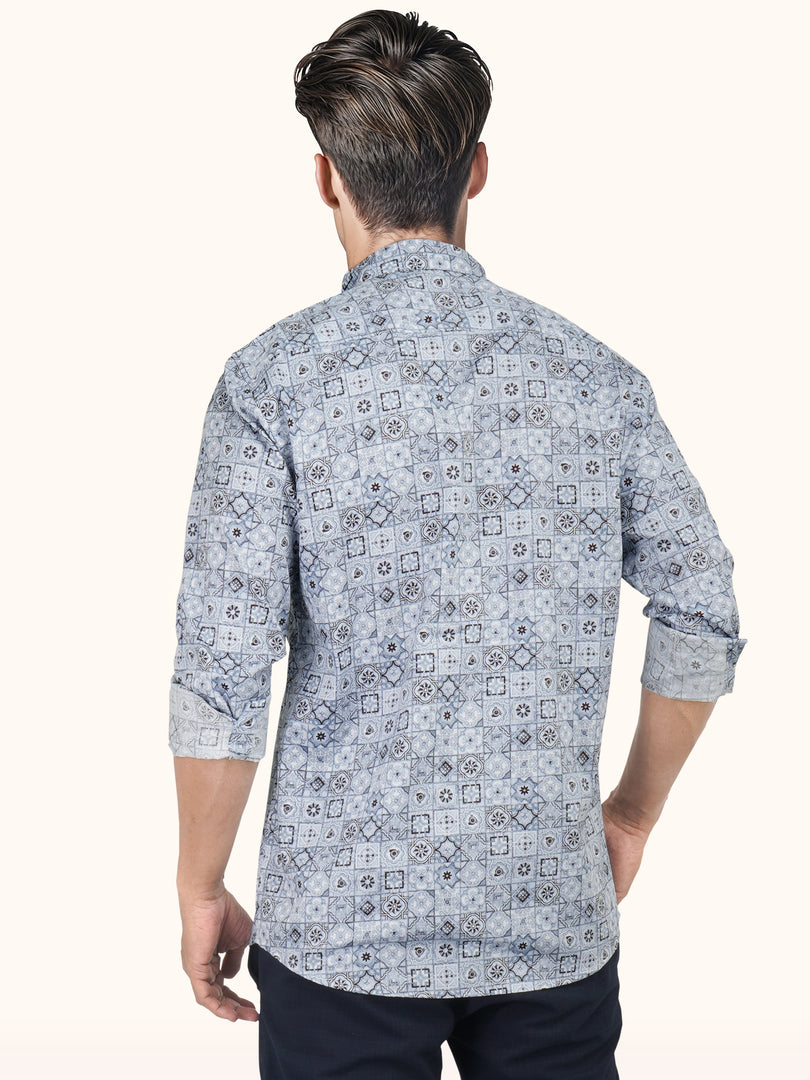 MENS COTTON SKY PRINTED SLIM FIT FULL SLEEVE CASUAL SHIRT