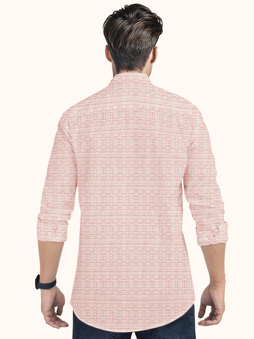 Men Smart Fit Abstract Print Peach Full Sleeve Kurta