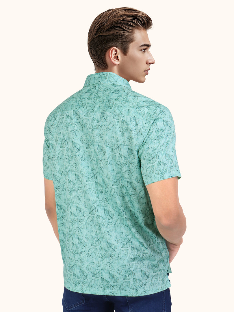 Men Smart Fit Floral Print Green Half Sleeve Shirt