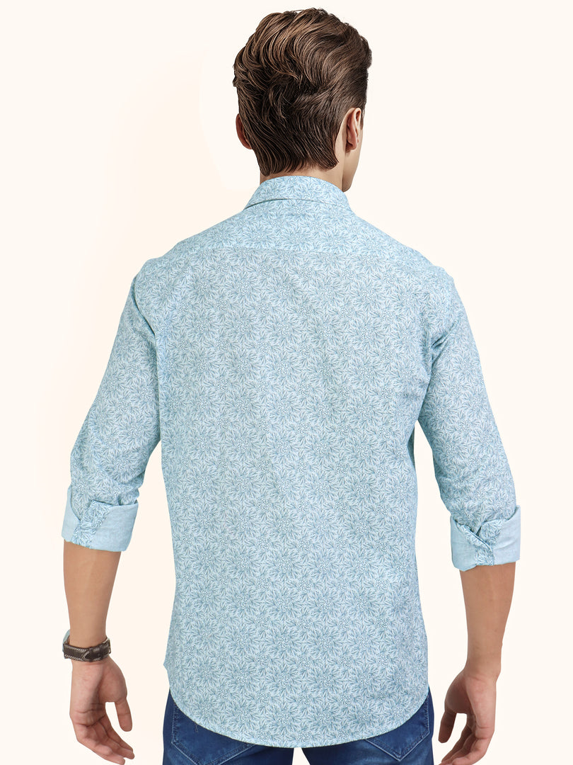 Men Smart Fit Floral Print Green Full Sleeve Shirt
