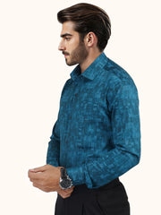 MENS COTTON BLUE PRINTED SMART FIT FULL SLEEVE FORMAL SHIRT