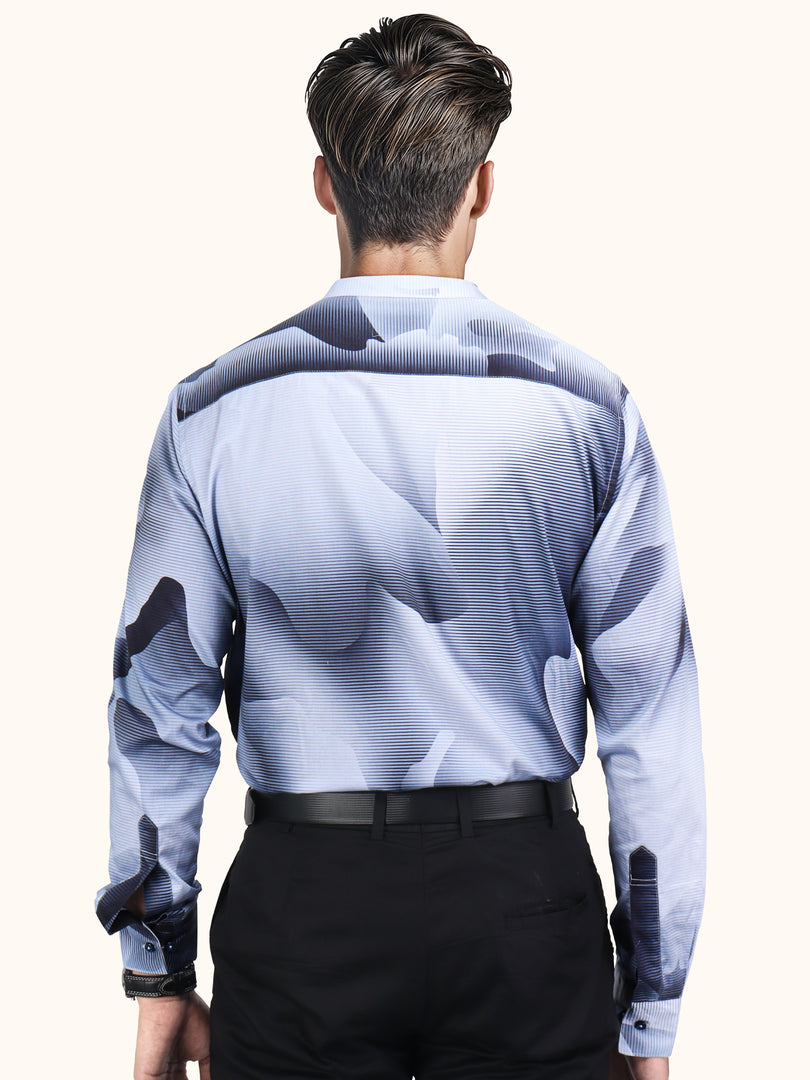 Men Smart Fit Shadow Print Grey Full Sleeves Shirt