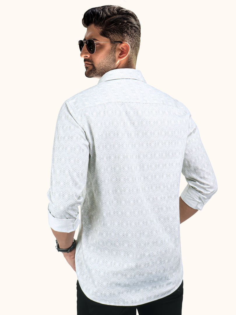 Men Smart Fit Abstract Print Grey Full Sleeve Shirt