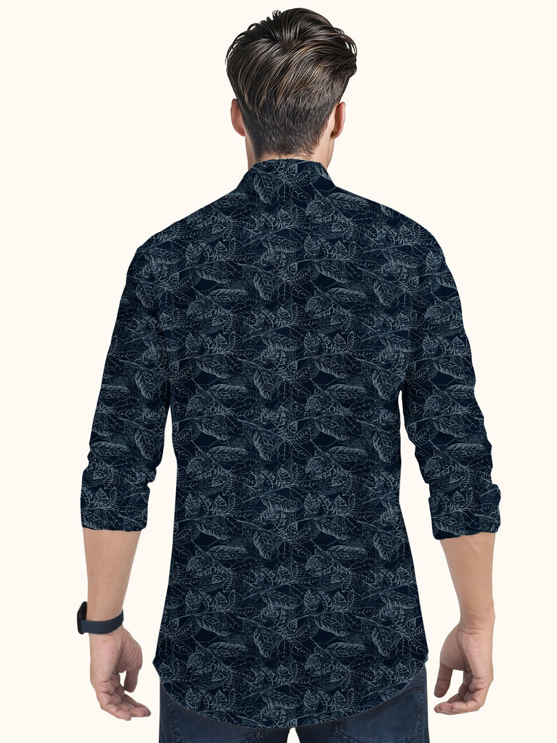 Men Smart Fit Floral Print Blue Full Sleeve Kurta