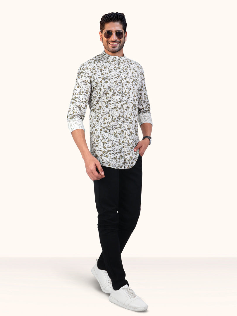 Men Smart Fit Floral Print Mustard Full Sleeve Shirt
