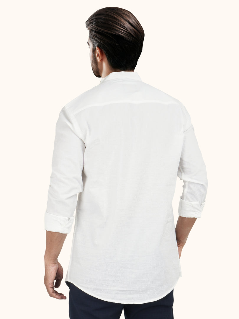 MENS POPCORN WHITE PLAIN SLIM FIT SHORT KURTA