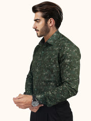 MENS COTTON GREEN PRINTED SMART FIT FULL SLEEVE FORMAL SHIRT