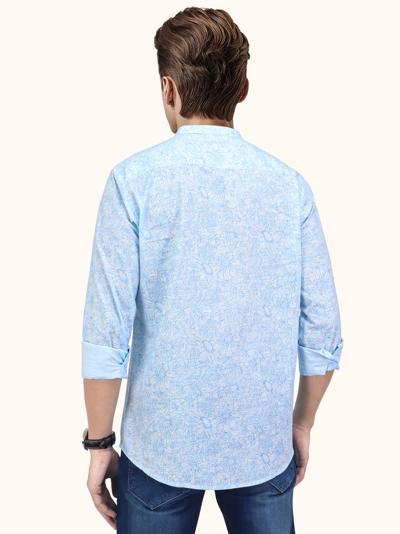 Men Smart Fit Floral Print Sky Full Sleeve Shirt