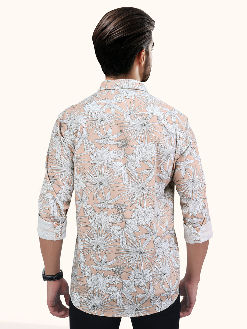 Men Smart Fit Floral Print Peach Full Sleeve Shirt