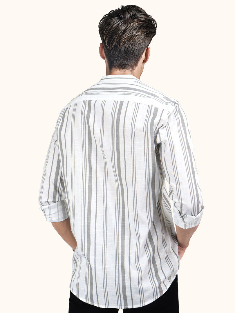 Men Smart Fit Stripped White Full Sleeve Shirt