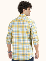 Load image into Gallery viewer, MENS COTTON YELLOW CHECKERED SLIM FIT FULL SLEEVE CASUAL SHIRT
