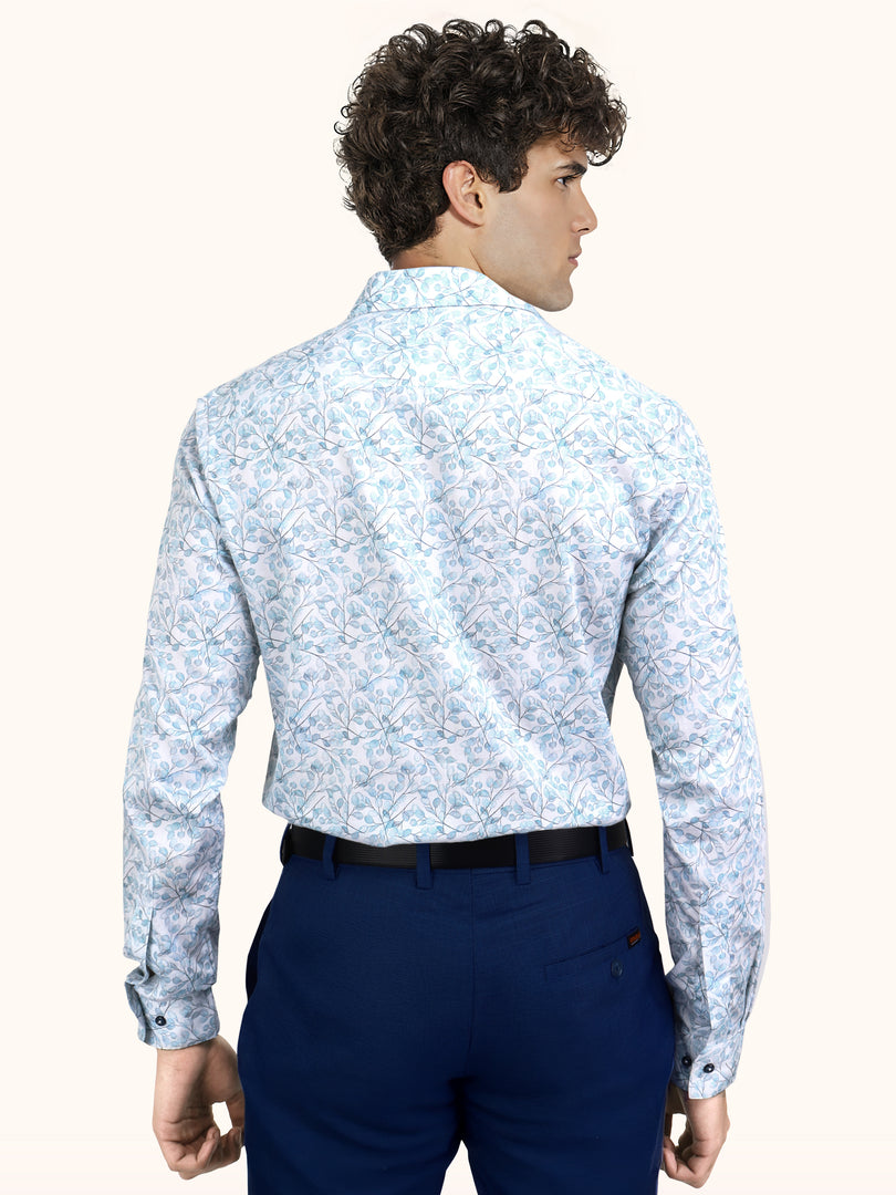 Men Smart Fit Floral Print Blue Full Sleeves Shirt