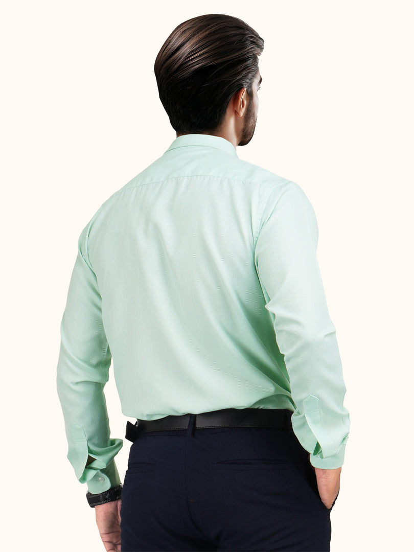 MENS GREEN PLAIN SMART FIT FULL SLEEVE FORMAL SHIRT