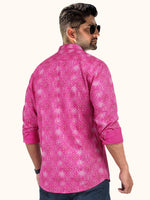 Load image into Gallery viewer, MENS COTTON PINK PRINTED SLIM FIT FULL SLEEVE CASUAL SHIRT
