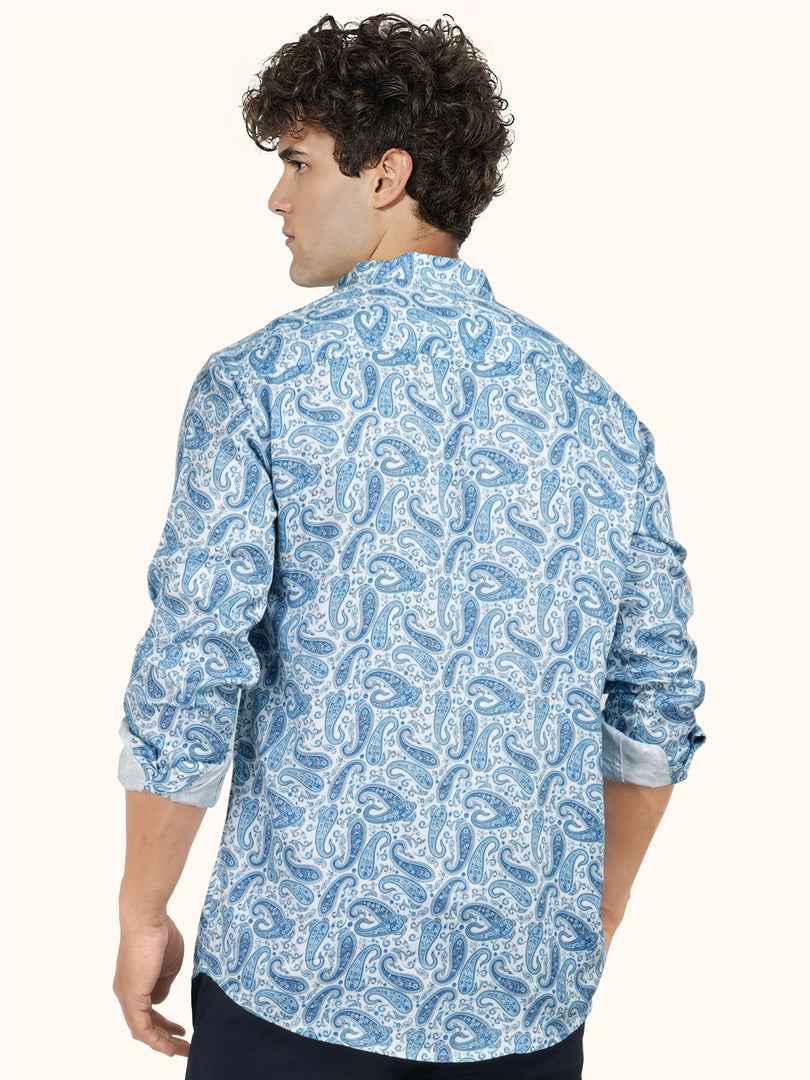 MENS COTTON SKY PRINTED SLIM FIT SHORT KURTA