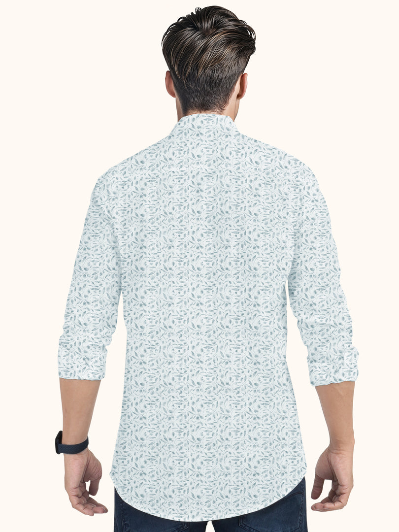 Men Smart Fit Floral Print Grey Full Sleeve Kurta