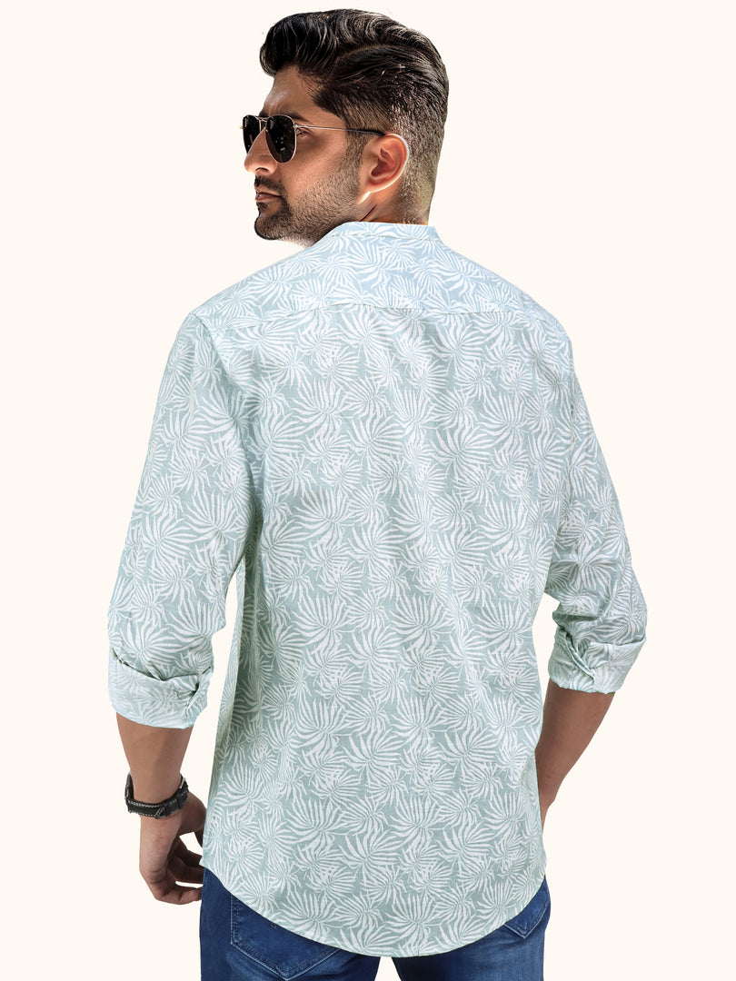 Men Smart Fit Floral Print Green Full Sleeve Shirt